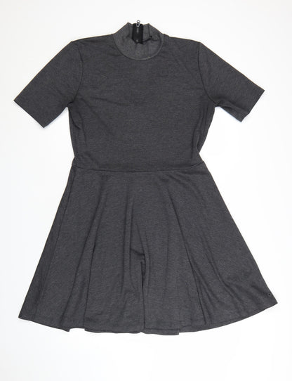 Nümph Women’s Grey Knee Length Skater Dress XL High Neck Stretch