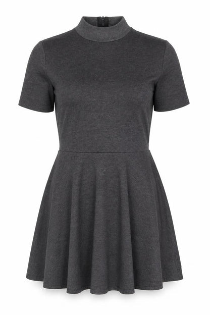 Nümph Women’s Grey Knee Length Skater Dress XL High Neck Stretch