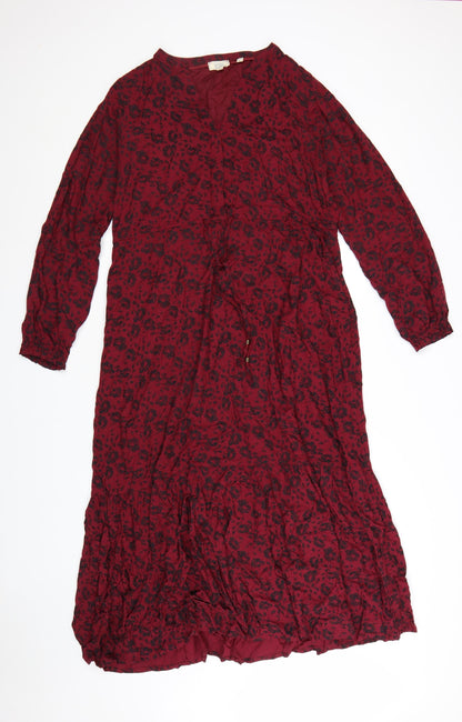 Fat Face Women’s Red Animal Print Bohemian Viscose Midi Dress Size 12