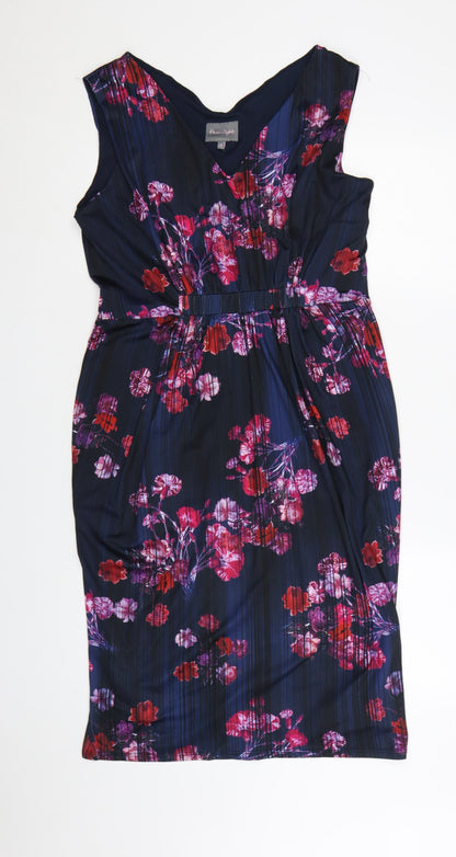 Phase Eight Women's Multicoloured Floral V-Neck Sheath Dress Size 16