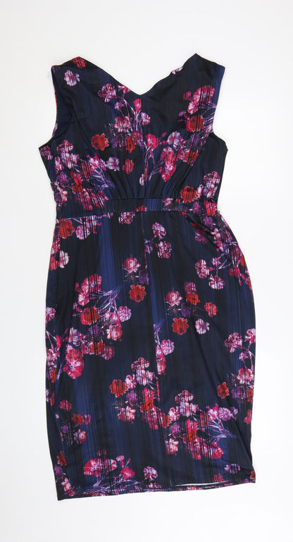 Phase Eight Women's Multicoloured Floral V-Neck Sheath Dress Size 16