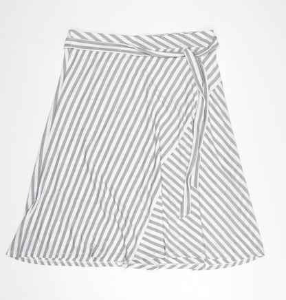 DKNY Women’s Grey Striped Wrap Skirt XL Polyester Elastane