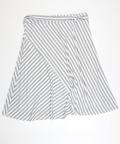 DKNY Women’s Grey Striped Wrap Skirt XL Polyester Elastane