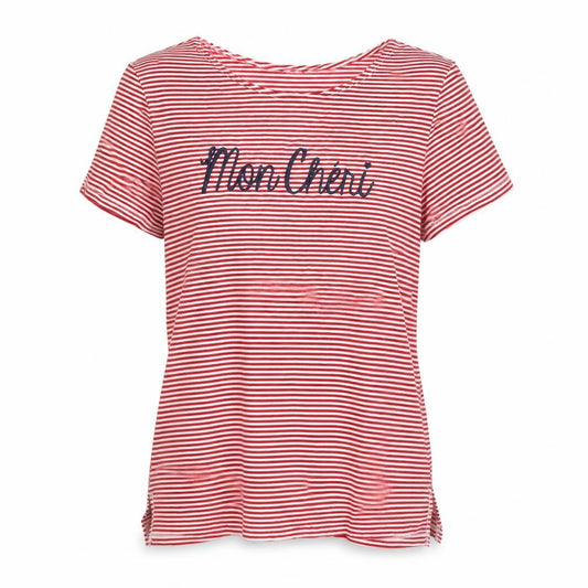 Dorothy Perkins Women Red Striped Mon Cheri T-Shirt Size 10