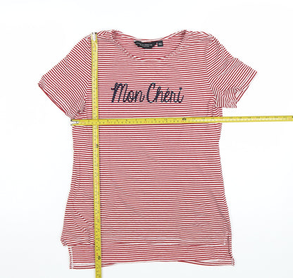 Dorothy Perkins Women Red Striped Mon Cheri T-Shirt Size 10