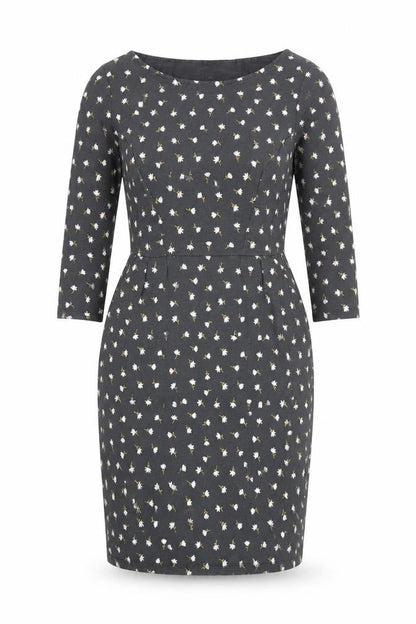 Boden Women’s Grey Floral Cotton Shift Dress UK 10P 3/4 Sleeve