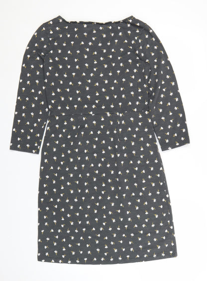Boden Women’s Grey Floral Cotton Shift Dress UK 10P 3/4 Sleeve