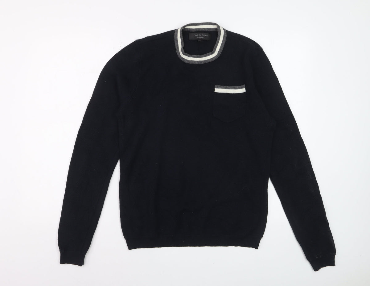 Rag & Bone Men's Black Knit Crew Neck Pullover Jumper Size L