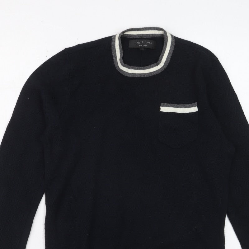 Rag & Bone Men's Black Knit Crew Neck Pullover Jumper Size L