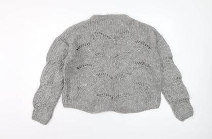 Nine by Savannah Miller Womens Grey Size 14 Open-Knit Wool Jumper
