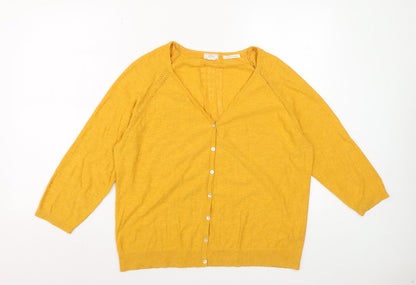 Fat Face Women’s Yellow Cotton V-Neck Cardigan Size 16