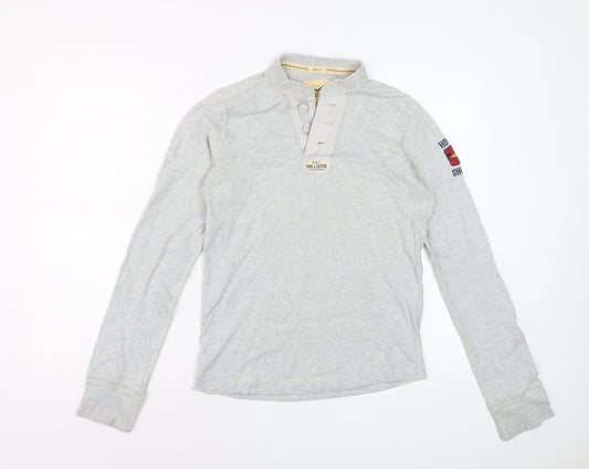 Hollister Men's Grey Long Sleeve Henley T-Shirt Size S Cotton