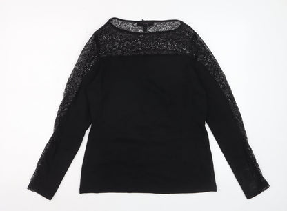 Coast Women Black Lace Long Sleeve Blouse Size 12 Elegant Top