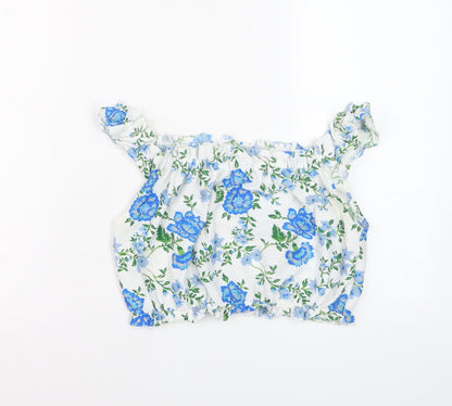 Topshop Women’s White Floral Cropped Off Shoulder Blouse Size 10
