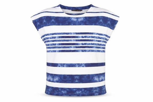 QED London Women Blue Striped Sleeveless Basic T-Shirt S