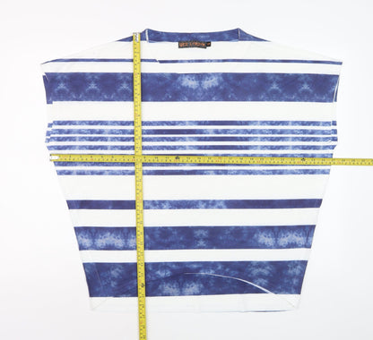 QED London Women Blue Striped Sleeveless Basic T-Shirt S
