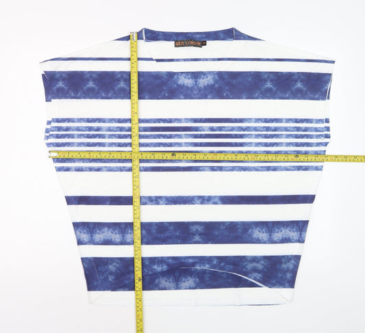 QED London Women Blue Striped Sleeveless Basic T-Shirt S
