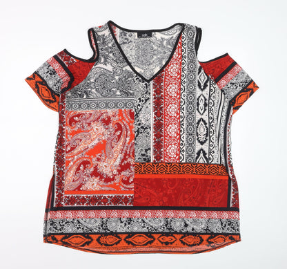 Wallis Womens Red Black Paisley Cold Shoulder V-Neck Top Size L
