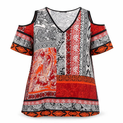 Wallis Womens Red Black Paisley Cold Shoulder V-Neck Top Size L