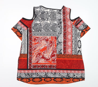 Wallis Womens Red Black Paisley Cold Shoulder V-Neck Top Size L