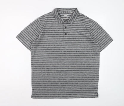 Puma Men’s Grey Striped Golf Polo Shirt Size L Quick Dry Performance