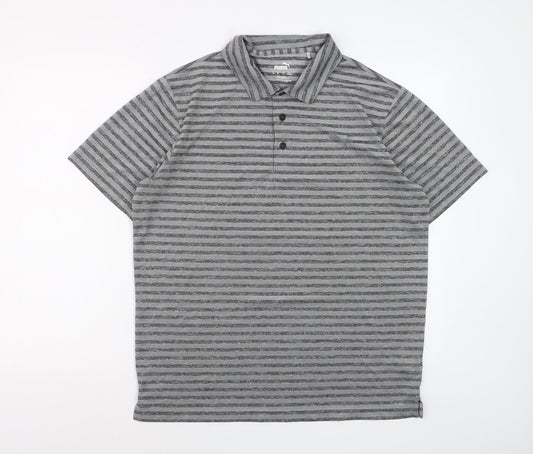 Puma Men’s Grey Striped Golf Polo Shirt Size L Quick Dry Performance