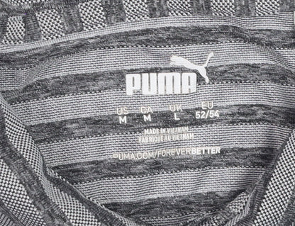 Puma Men’s Grey Striped Golf Polo Shirt Size L Quick Dry Performance