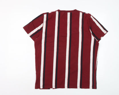 Hollister Men's Red Striped Cotton Crew Neck T-Shirt XL