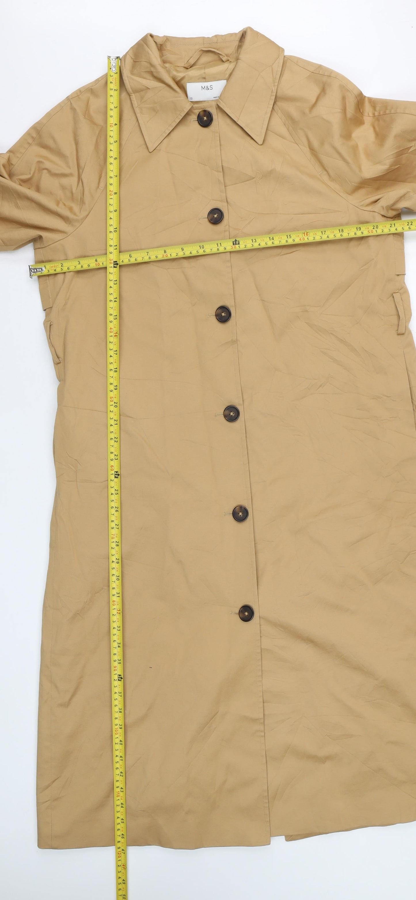 Marks and Spencer Womens Beige Long Trench Coat Size 12 Cotton Blend