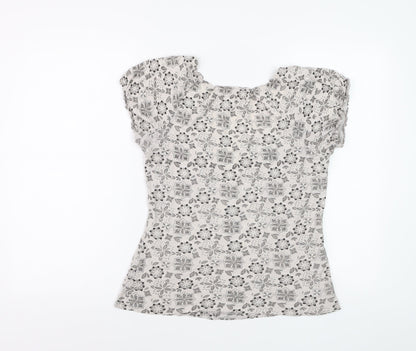 Rocha John Rocha Womens Beige Floral Cotton Tunic Blouse Size 12 Petite