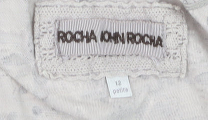 Rocha John Rocha Womens Beige Floral Cotton Tunic Blouse Size 12 Petite