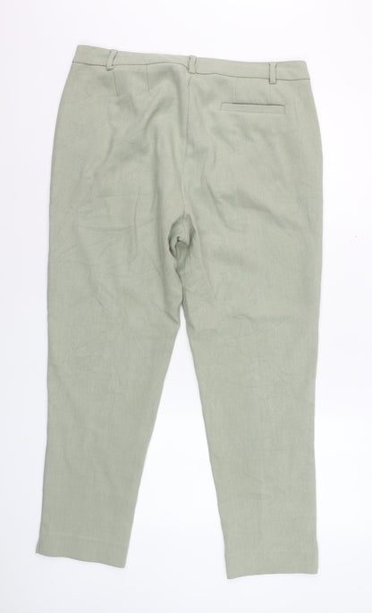 Marks and Spencer Womens Sage Green Size 14 Regular Cropped Trousers