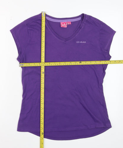 LA Gear Women's Purple V-Neck Short Sleeve Cotton T-Shirt UK 14