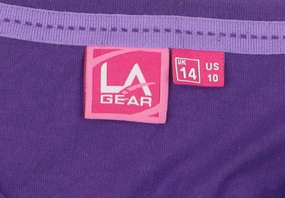 LA Gear Women's Purple V-Neck Short Sleeve Cotton T-Shirt UK 14