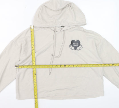Disney Women Beige Mickey Mouse Hooded Pullover Hoodie Size M