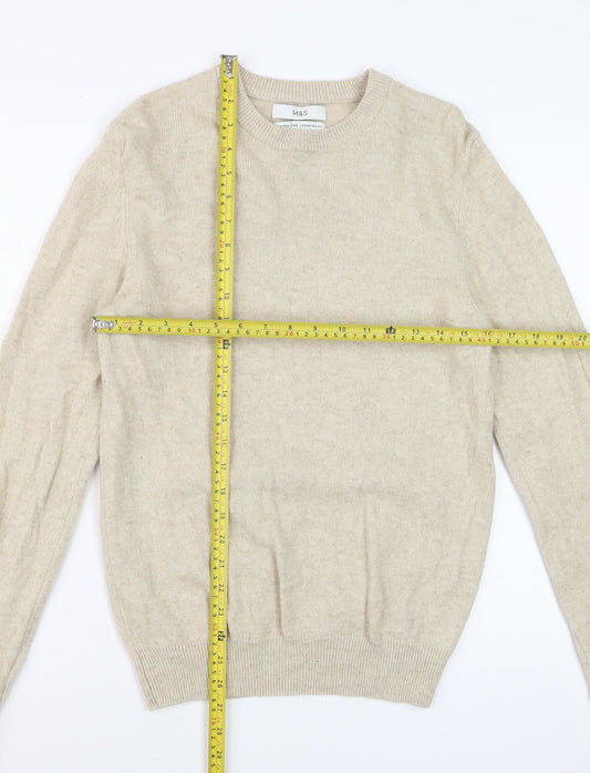 Marks and Spencer Women's Beige Lambswool Crew Neck Jumper Size S
