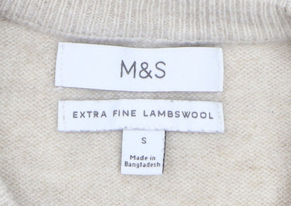 Marks and Spencer Women's Beige Lambswool Crew Neck Jumper Size S