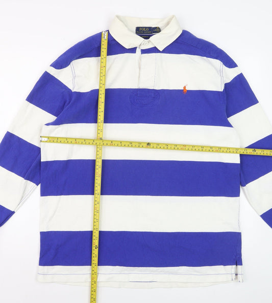 Ralph Lauren Men's Blue White Striped Long Sleeve Polo Shirt L