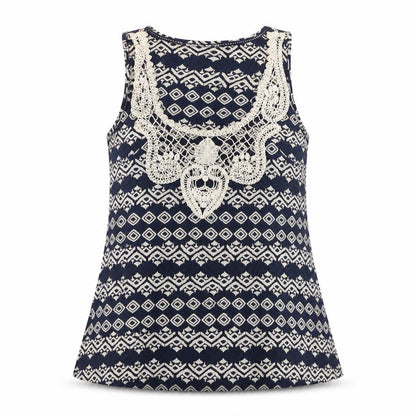 Fat Face Women's Blue Geometric Crochet Cotton Sleeveless Tank Top Size 12