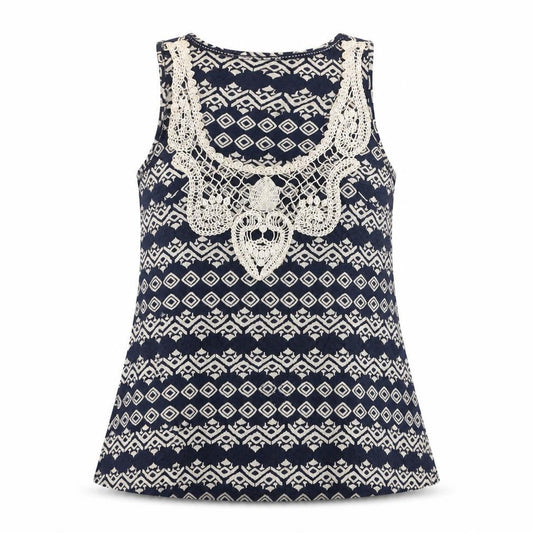 Fat Face Women's Blue Geometric Crochet Cotton Sleeveless Tank Top Size 12