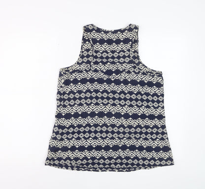 Fat Face Women's Blue Geometric Crochet Cotton Sleeveless Tank Top Size 12