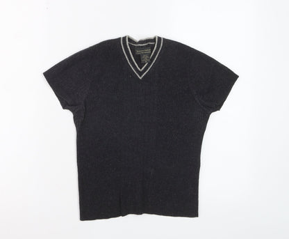 Banana Republic Women's Black Merino Wool V-Neck Short Sleeve Knit Top M