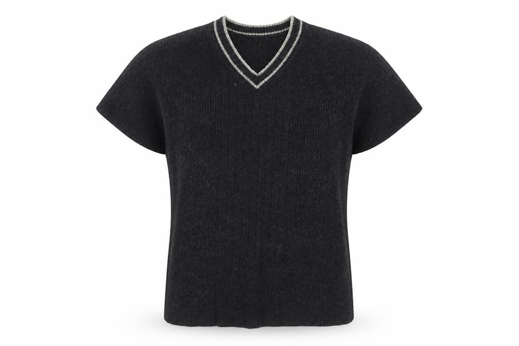 Banana Republic Women's Black Merino Wool V-Neck Short Sleeve Knit Top M