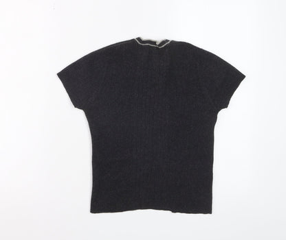 Banana Republic Women's Black Merino Wool V-Neck Short Sleeve Knit Top M