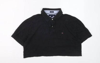 Tommy Hilfiger Women's Black Cropped Polo Shirt Size L