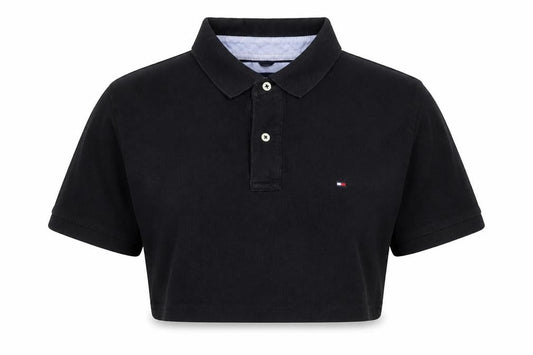 Tommy Hilfiger Women's Black Cropped Polo Shirt Size L