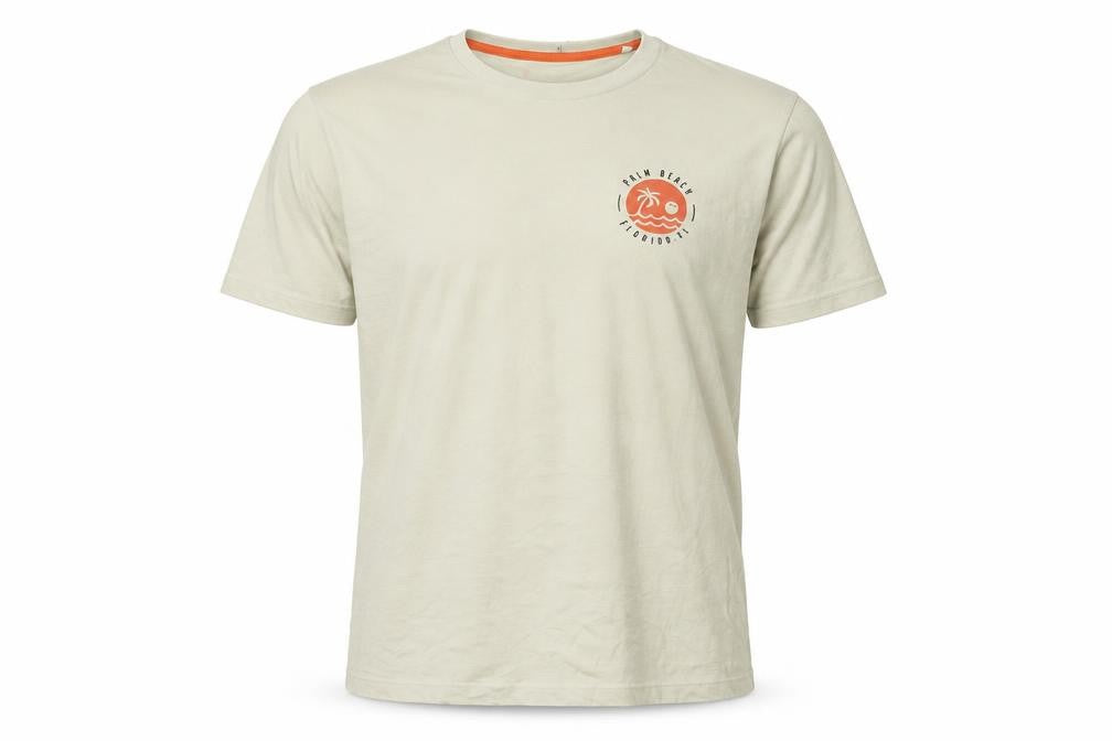 Easy Men Beige Palm Beach Florida Graphic T-Shirt Size L Regular Fit