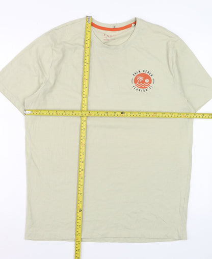EASY Men Beige Palm Beach Florida Graphic T-Shirt Size L Regular Fit
