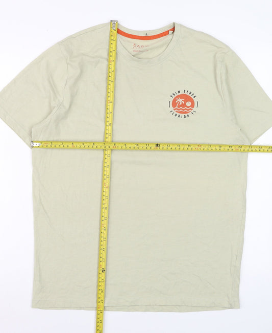 EASY Men Beige Palm Beach Florida Graphic T-Shirt Size L Regular Fit