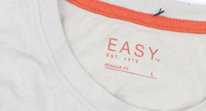 EASY Men Beige Palm Beach Florida Graphic T-Shirt Size L Regular Fit